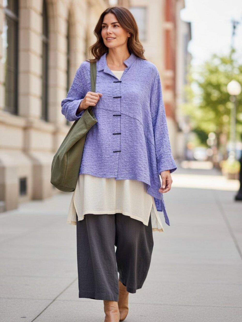 Habitat Clothes To Live In Lavender Crinkle Textured Toggle Button Down Tunic XL